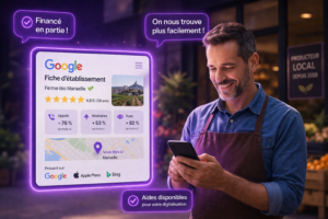 Agriculteur qui découvre sa visibilité Google sur son smartphone