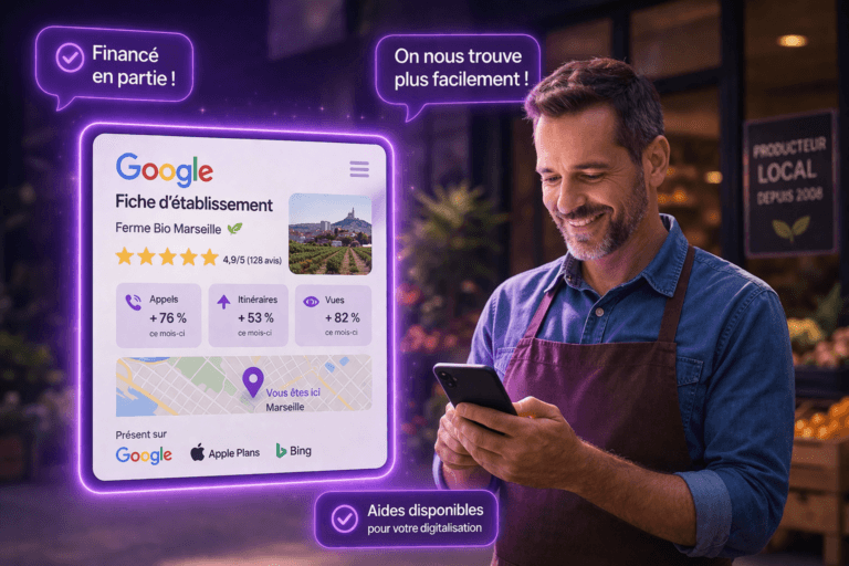 Agriculteur qui découvre sa visibilité Google sur son smartphone